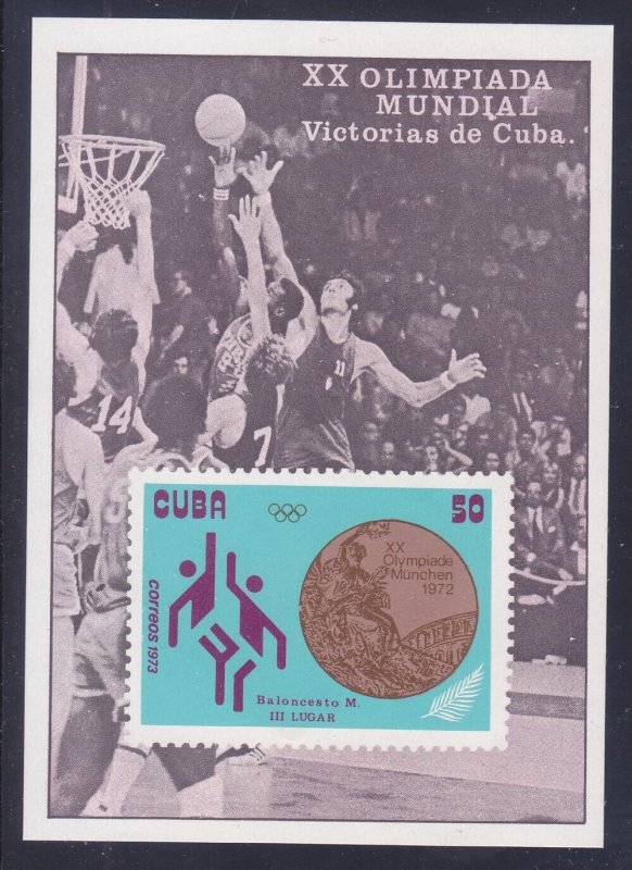 Cuba 1771 MNH 1973 Cuban Medal Winner Basketball 1972 Olympics Souvenir Sheet