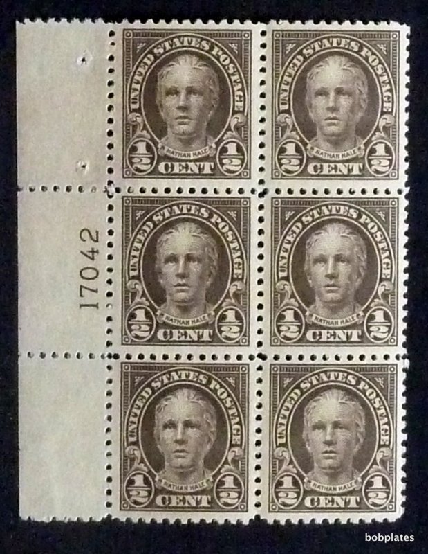 BOBPLATES #551 Nathan Hale Left Plate Block 17042 F-VF NH SCV=$25