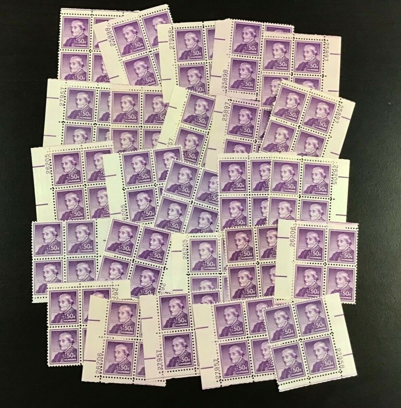 1051. Susan B. Anthony, Suffragette. 25 blocks plate blocks. 50 cents. In 1958.