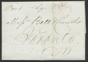 1852 SFL Prescott UC to Toronto via Kingston Paid 3d TOO LATE Handstamps