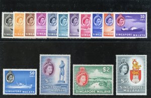 Singapore 1955 QEII set complete superb MNH. SG 38-52. Sc 28-42.