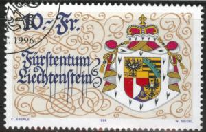 LIECHTENSTEIN Scott 1088 Used CTO 1996 Arms stamp CV $16.50