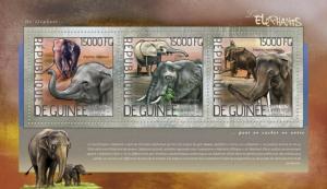 Guinea 2014 African Elephants on Stamps  3 Stamp Sheet 7B-2416