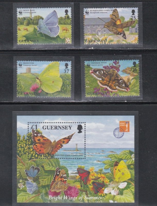 Guernsey # 586-589, WWF Butterflies & Moths, Mint NH 1/2 Cat.