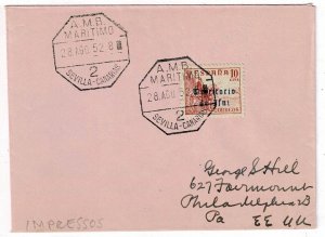 Ifni 1952 Maritime Sevilla-Canarias cancel on cover to the U.S., Scott 37