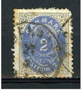 Denmark 1870 - Scott 16 used - 2s, Numeral  damaged