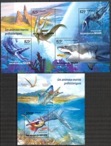 Niger 2015 Prehistory Marine Animals Dinosaurs Sheet + S/S MNH