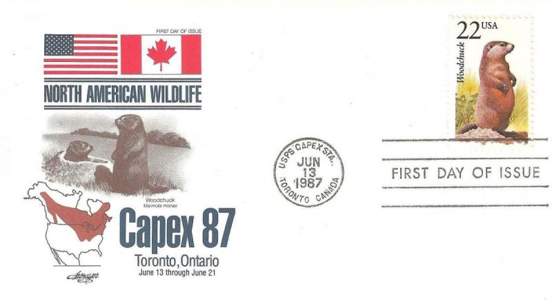 U.S.1987 CAPEX 87 WOODCHUCK Setent Single #2307 on an Artmaster FDC Cachet (T...