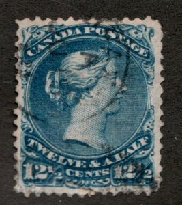 1868 Canada Sc# 28 - 12½¢ Large Queen Victoria - Used postage stamp Cv$125 usd
