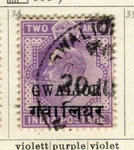 INDIA GWALIOR; 1903 early Ed VII issue fine used 2a. value