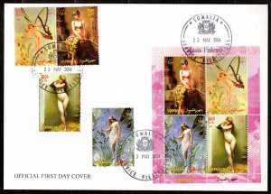 Somalia 2004 Famous Nudes Paintings by Luis Falero Sheetlet (4) perforated FDC