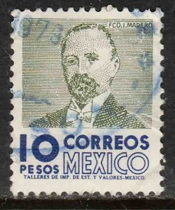 MEXICO 930a, $10Pesos 1950 Def 2nd Issue WMK 300 USED. F-VF. (1423)