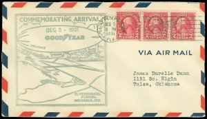 12/5/31 St. Petersburg FL Cds, ARRIVAL of GOODYEAR RELIANCE NC-14A Cachet!