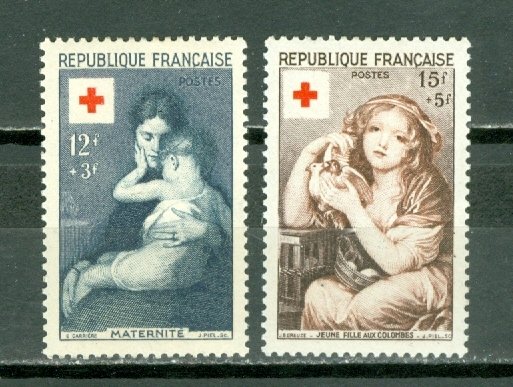 FRANCE 1954 RED CROSS-MOTHER #B291-292 SET MINT LIGHT H