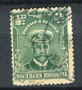 RHODESIA; 1913-22 early GV Admiral issue used Shade of 1/2d. value