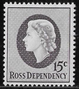 New Zealand Ross Dependency 15c dull violet QEII of 1967, Scott L8 MLH