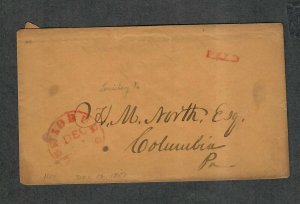 US Stampless Cover Lewisburg PA Dec 12 1851 No Contents