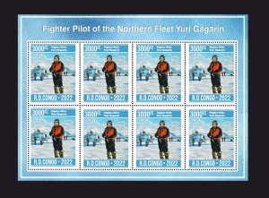 Stamps.  Space, Aviation. Yuri Gagarin , Congo 2022 year , sheet 8 stamps