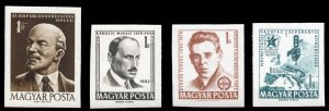 Hungary #1417, 1434-1436, 1961-62 four different imperf. singles, with Lenin,...