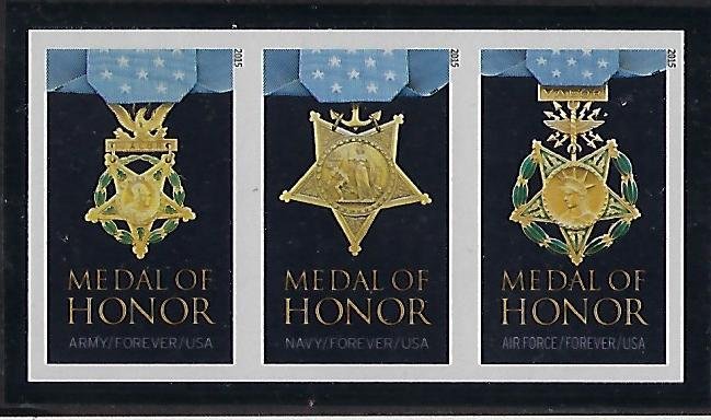 Modern Imperforate Stamps Catalog #4988b strip of 3 Medal of Honor Military