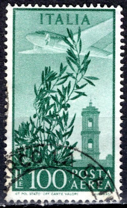 Italy; 1955: Sc. # C132 Used Wmk. 303 Single Stamp​ +
