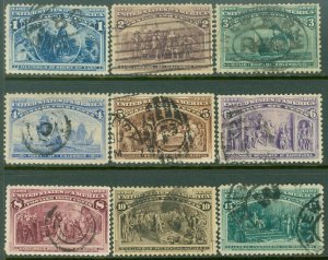 EDW1949SELL : USA 1893 Scott #230-38 VF-XF, Used. Scarce. Sound. Catalog $152.00