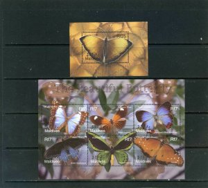 MALDIVES 2002 FAUNA/BUTTERFLIES SHEET OF 6 STAMPS & S/S MNH