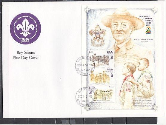 Maldives, Scott cat. 2329 A-C. Scout Jamboree sheet. Large First day cover.