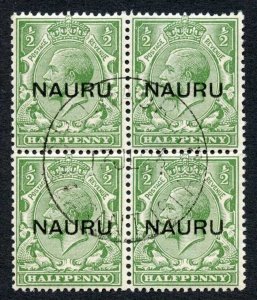 Nauru SG13 1/2d overprint 13.5mm Fine used Block Cat 220 pounds