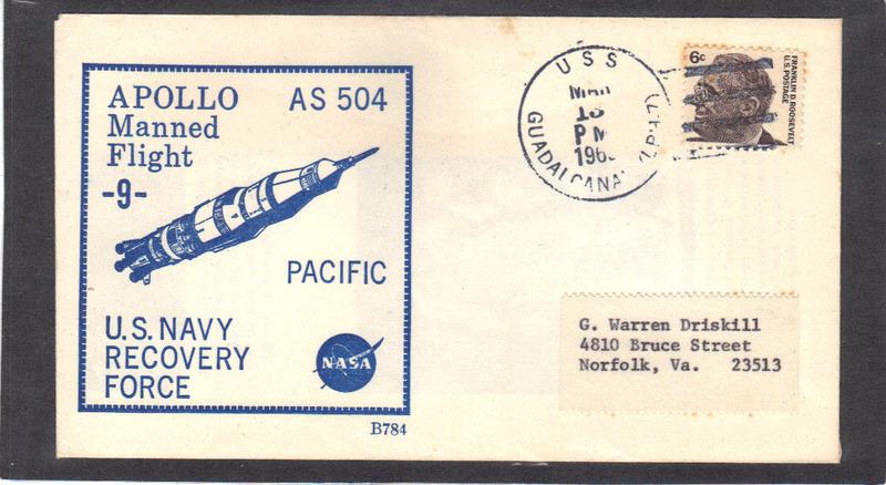 Event Apollo 9 Recovery 1284 6c Roosevelt (Cachet-Label/A) CV0970