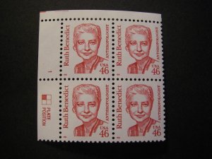 Scott 2938, 46c Ruth Benedict, PB4 #1 UL, MNH Great Americans Beauty