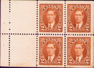 Canada   232a 2¢  Booklet 4 + 2 Labels Mint Lightly Hinged VF