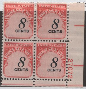 J96 8c Postage Due 27072 LR Plate Block