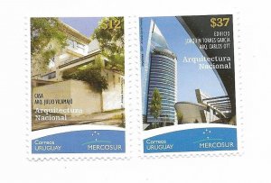 URUGUAY 2007 MERCOSUR ARCHITECTURE BUILDINGS SET OF 2 VALUES MINT NH
