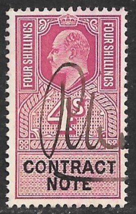 Great Britain 1902 Kedvii 4sh Contract Note Revenue Bft.11 VFU | Great ...