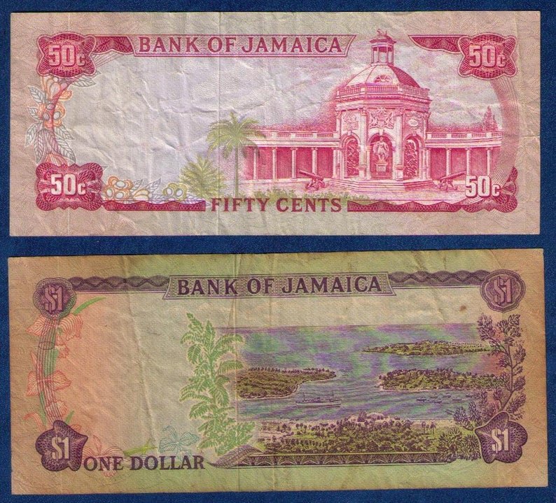 1960 JAMAICA (2 EA) Bank of Jamaica 50c and 1 Dollar Notes (1960) Good To Fine