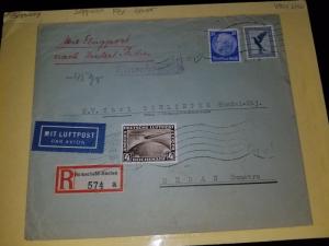 1938 Germany Netherlands Indies Medan Sumatra Zeppelin # C45 Registered Cover