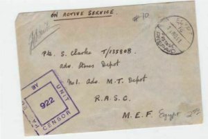 egypt 1940's on active service british field post censor cover  ref r15551