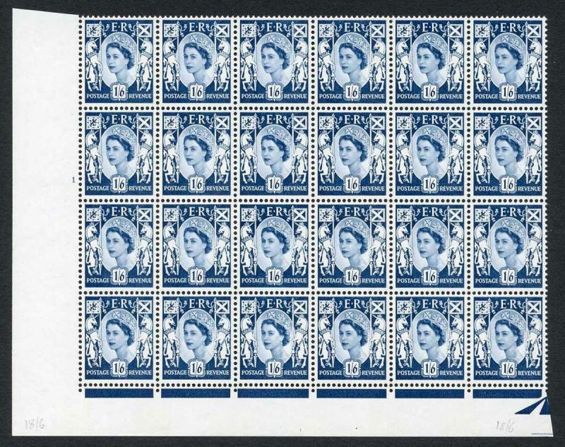 Scotland XS27 1/6 No Wmk Cyl 1 no Dot Block of 24