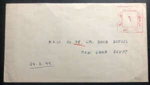 1949 Israel Censored Cover To D Dresel Prisoner of War POW Camp 78 Egypt
