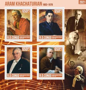 Stamps. People Armenia Aram Khachaturian  2021 year 1+1 sheets perforated