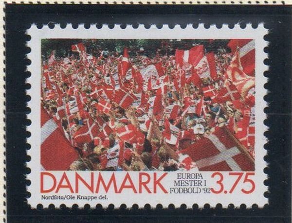 Denmark  Scott 965 1992 Soccer Champions stamp mint NH