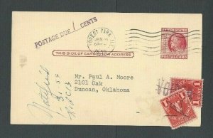 1959 Forest Park IL 2c UX38c (Lake Variety) Used In 3c Rate Period 1c Postage---