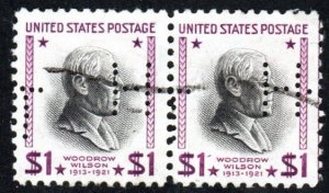 SC# 832 - ($1) - Woodrow Wilson - Used perfin pair HT