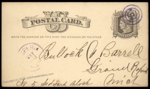 USA 1870s Michigan HESPERIA Violet Cancel Postal Card Cover 96339