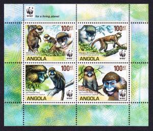 Angola WWF Monkeys Guenons block of 4 with WWF Logo