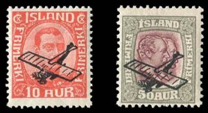 Iceland #C1-2 Cat$60, 1928-29 10a and 50a, hinged