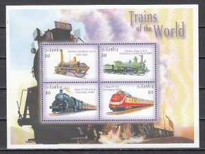 Gambia, Scott cat. 2691. Trains of the World sheet. ^