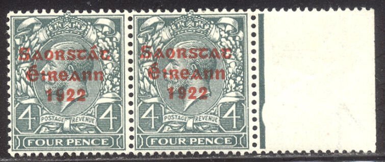 IRELAND #50-5a Mint Pair - 1922 4p Slate Green, Accent Omitted