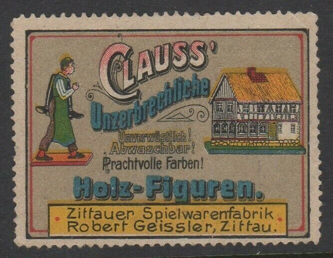 Germany - Clauss' Unbreakable Wood Toys Advertising Stamp, Zittau, NG